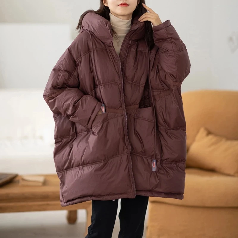 Imagem -02 - Cabolsa Puffer de Pato Feminino Jaqueta Casual Solta Outwear Quente com Capuz Parka Coreana Tamanho Grande Branco Novo Outono e Inverno 2024