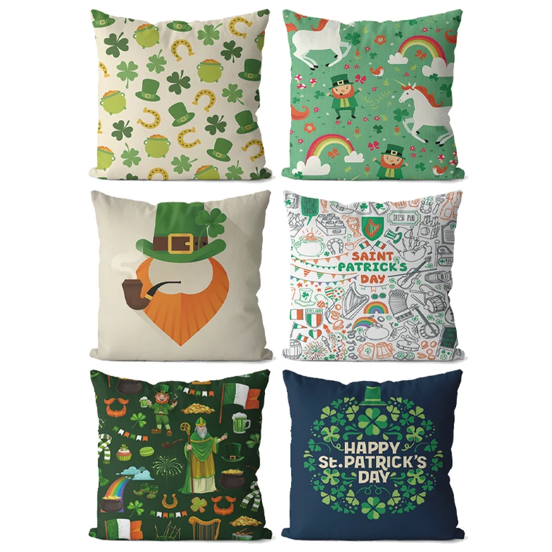 

Happy ST.PATRICK'S DAY Clover Pattern Printed Soft Square Pillowslip Polyester Cushion Cover Pillowcase Living Room Home Decor