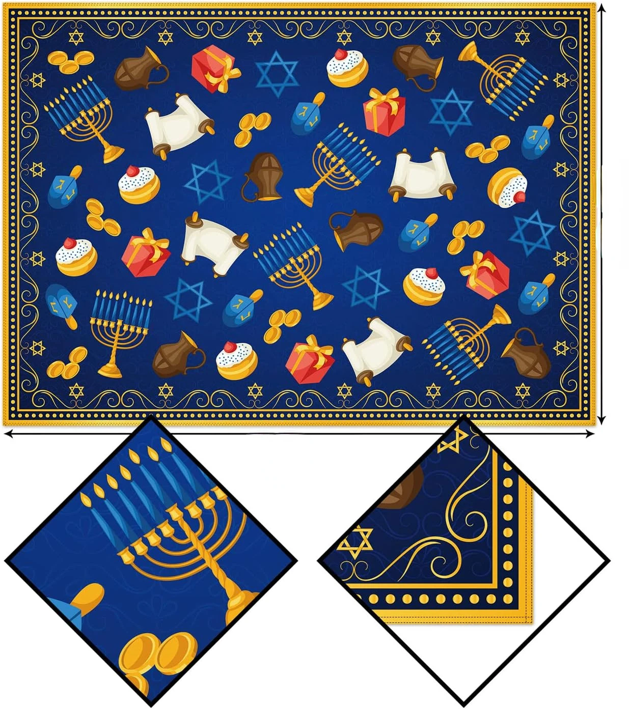 Jewish Hanukkah Menorah Star of David Rectangle Tablecloth Table Decor Waterproof Tablecloth for Table Holiday Party Decorations