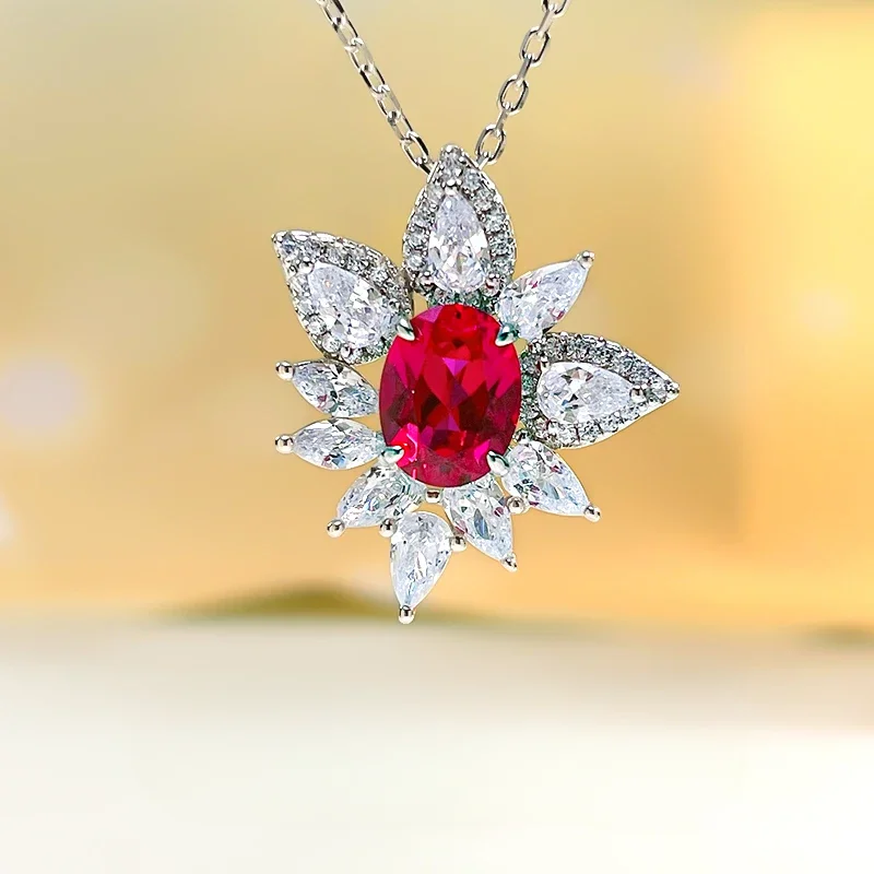 Fashion 925 Sterling Silver Artificial Colorful Treasure Flower Pendant Inlaid with High Carbon Diamond Wedding