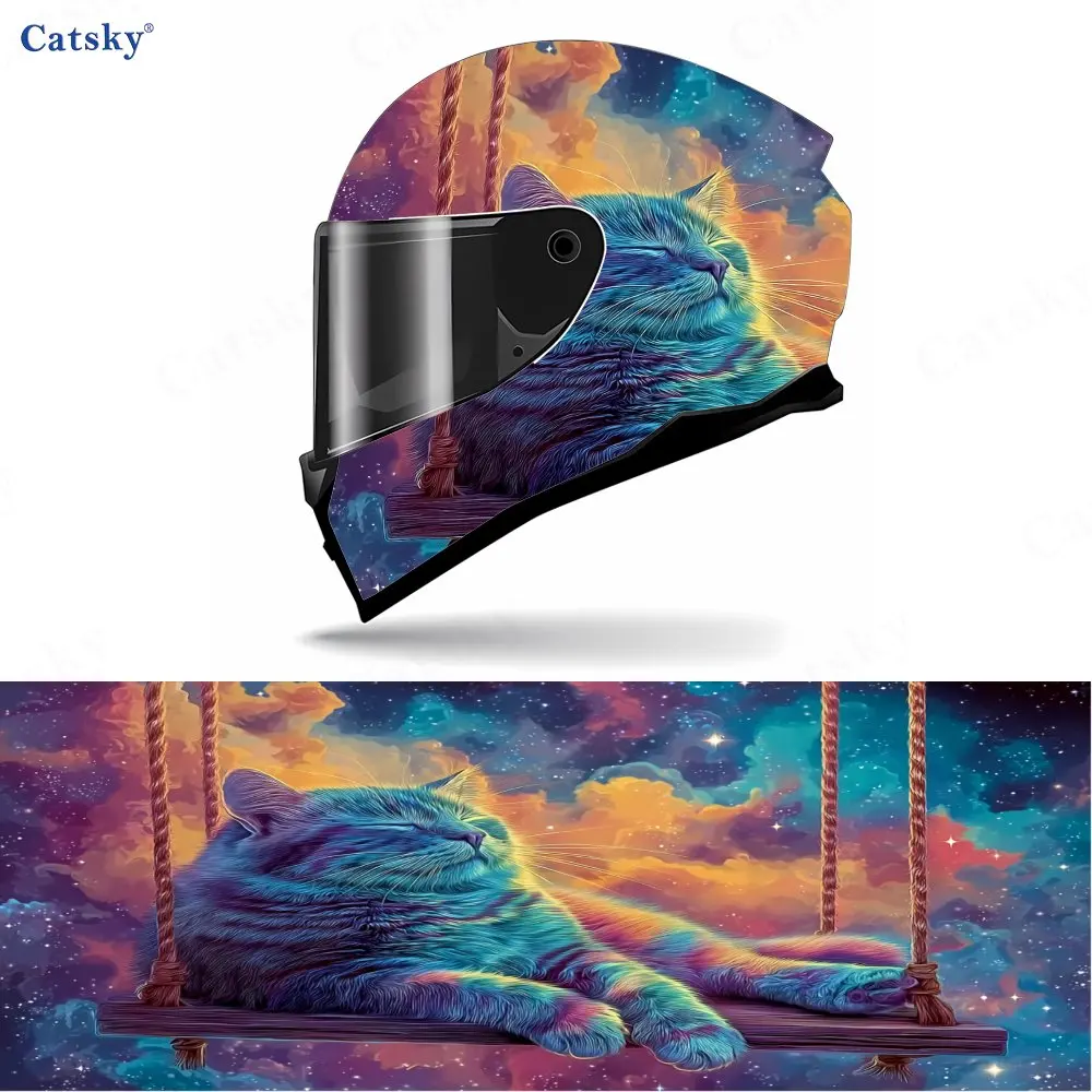 Adesivo para capacete de motocicleta, feito de PVC, com imagem de um gato em balanço, autoadesivo e à prova d'água. Adere firmemente e não se solta, s