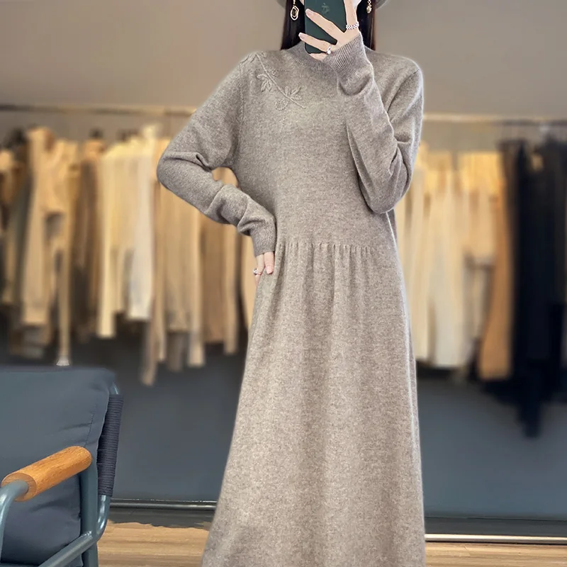 

Women's Cashmere and Wool Knitting Dresses, Length-keen, Warm, Best Quality Female Dress, New Fashion, Winter, NJ01, 2023