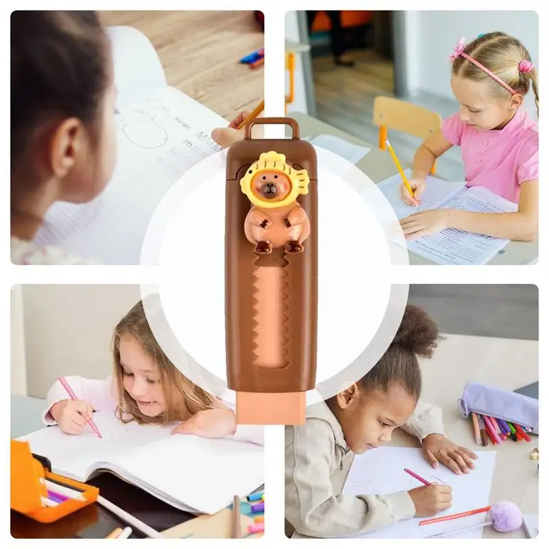 Милые ластики с капибарой, выдвижной ластик, ластик для рисования, резиновый ластик, детские ластики с рисунком капибары, милые ластики с пуш-пультом