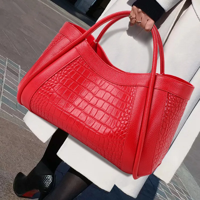 Luxury 2026 new   Luxury Genuine Leather Women Handbags Female Crocodile Pattern Tote Bag Fashion Large Capacity Shoulde