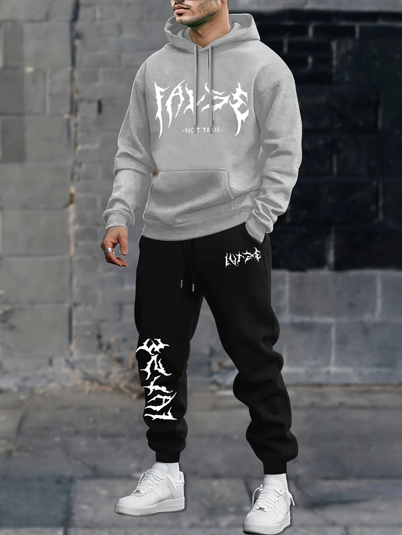 Autumn and Winter New Trendy Printed Couple Hoodie Set, Spring and Autumn Two Piece Set Sportswear American High Street Versatil