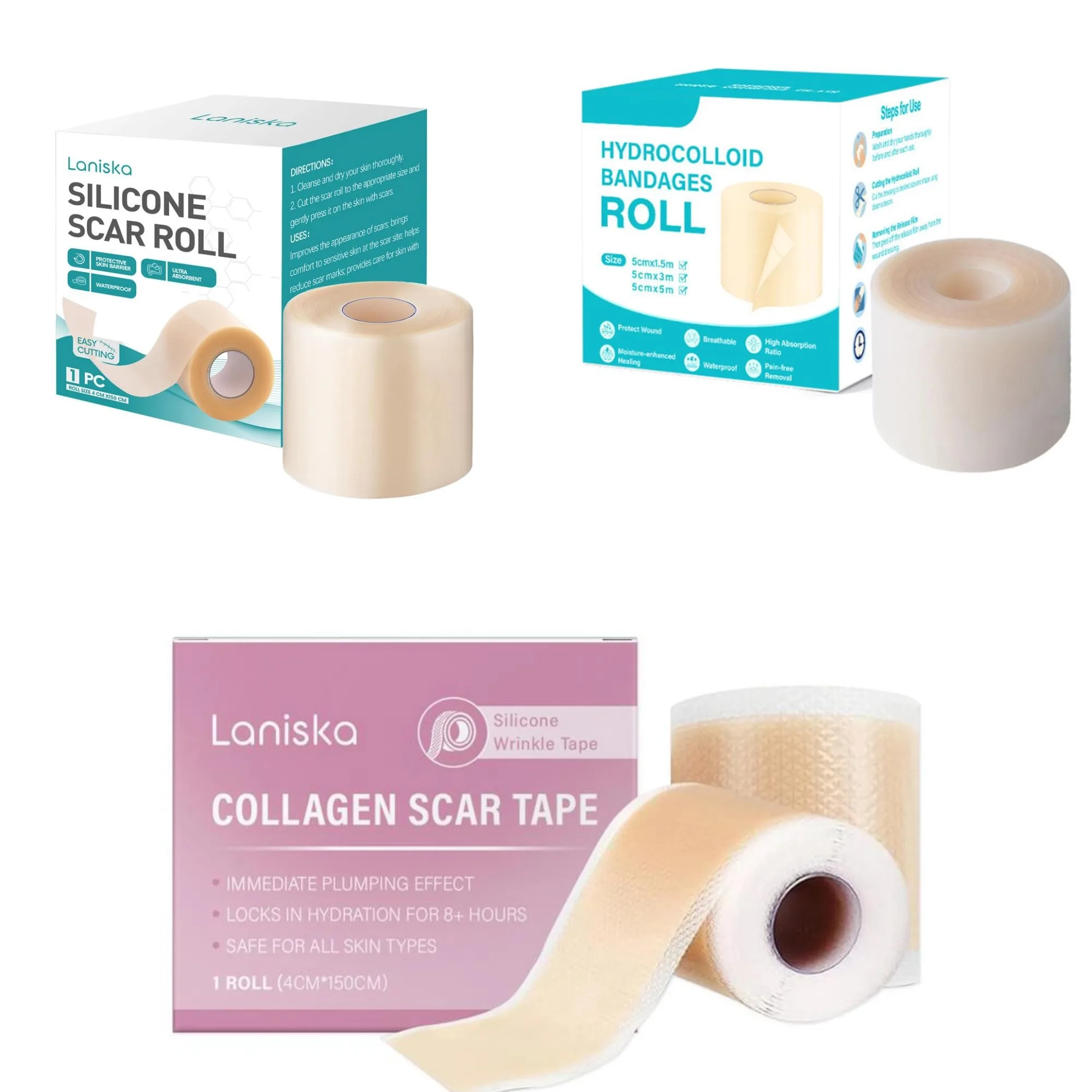 1 rollo de vendas hidrocoloides para el cuidado eficaz de las heridas, cinta autoadhesiva extrafina, suave, impermeable, para cubrir cicatrices