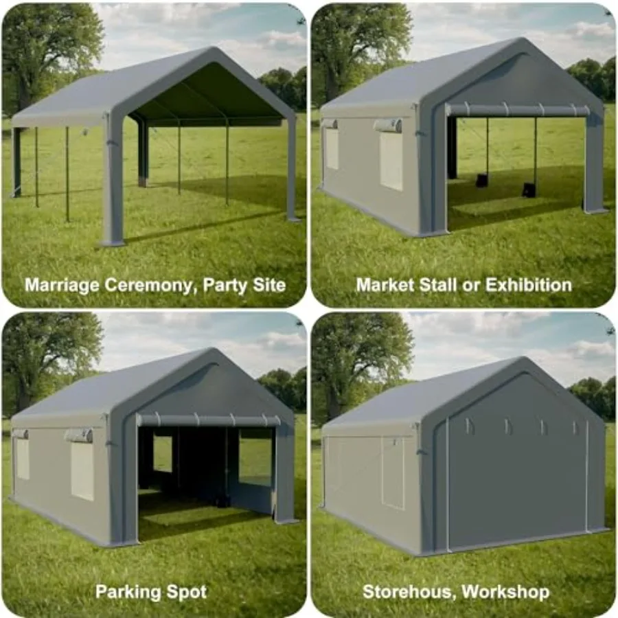 10x20Ft Heavy Duty Carport, Portable Garage, Steel Frame and Windows