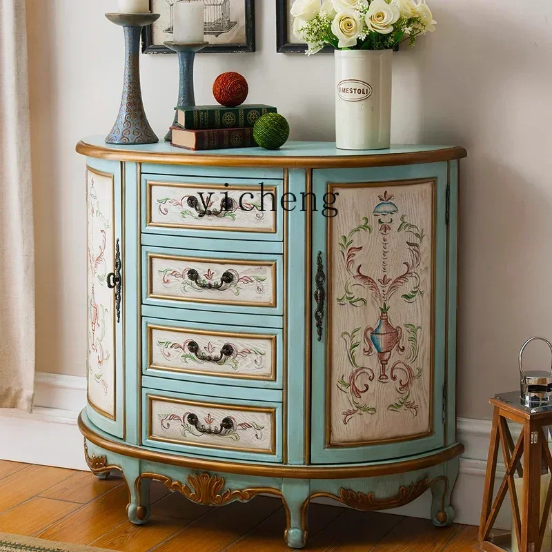 

FZ semicircular entrance cabinet retro painted solid wood cabinet European living room wall foyer cabinet