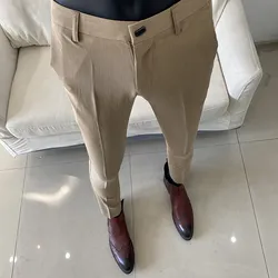 2025 Spring and Summer New Men's Suit Pants Slim Fit Fashion High Quality Wedding Party Formal Men's Solid Color and Ankle Pants