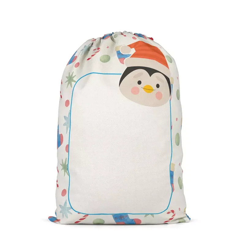 Sublimation Blank Christmas Candy Santa Sacks Bag With Drawstring Large Capacity Linen Decorative Xmas Gift Storage Pouch