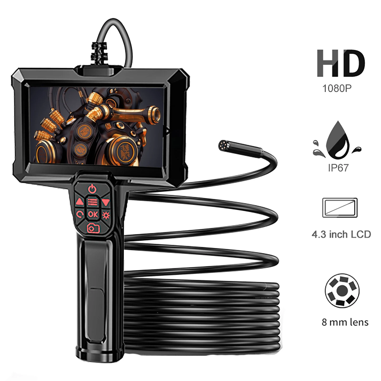 4.3 Inch Industrial Endoscope Camera Handheld Borescope HD 1080P IP67 With Adjustable LEDs For Sewer Pipe Drain Inspection