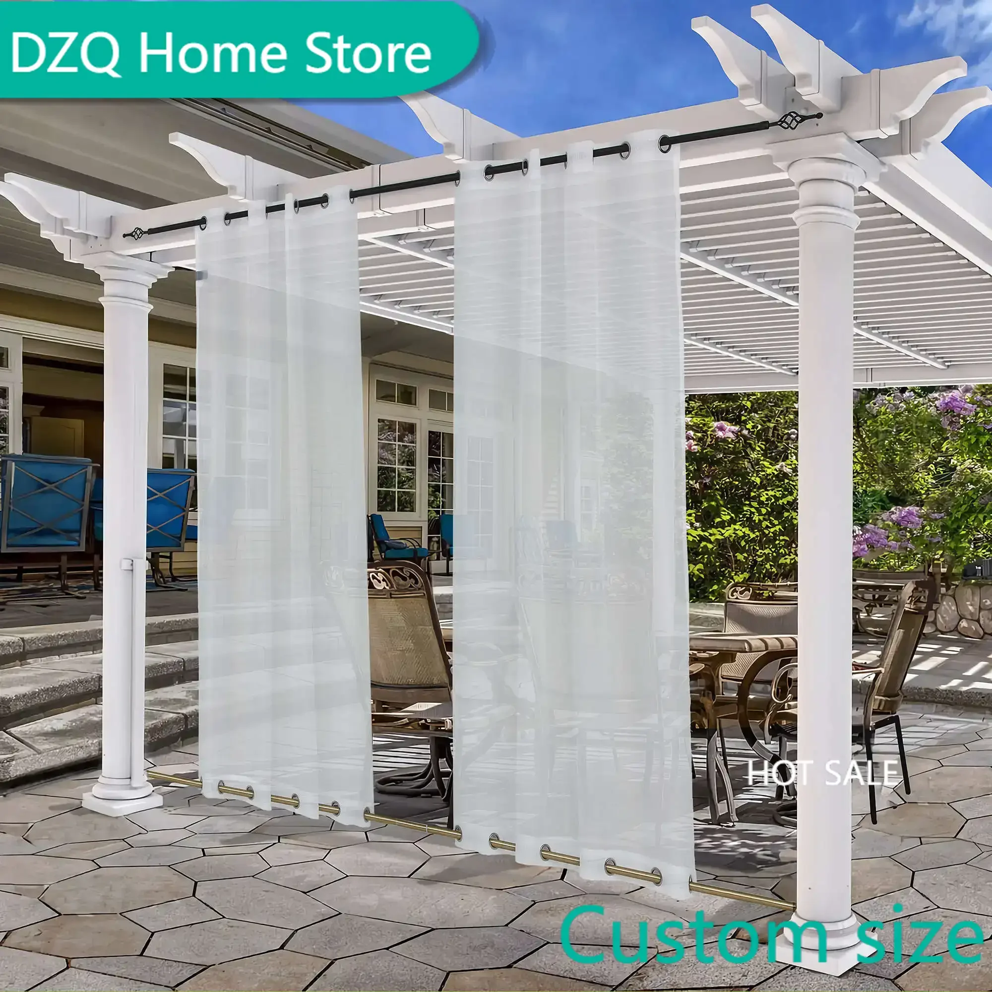 

Outdoor Sheer Curtain, Waterproof and Windproof Drape for Patio, Gazebo, Deck and Pergola, Top and Bottom Grommet, Customize