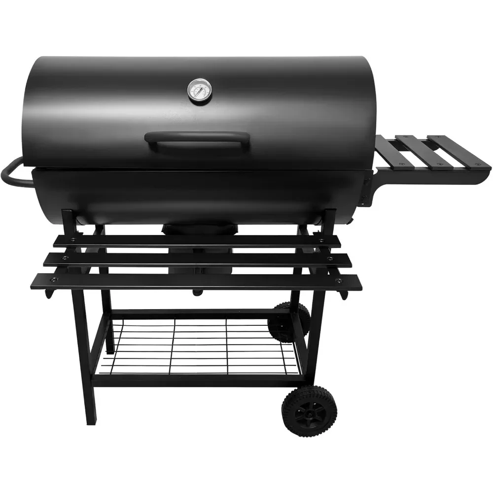 28-Inch Charcoal Grill - 2 Foldable Side Tables, Bottom Storage Shelf, BBQ in all directions Pull-out Ash Tray Outdoor Stove BBQ