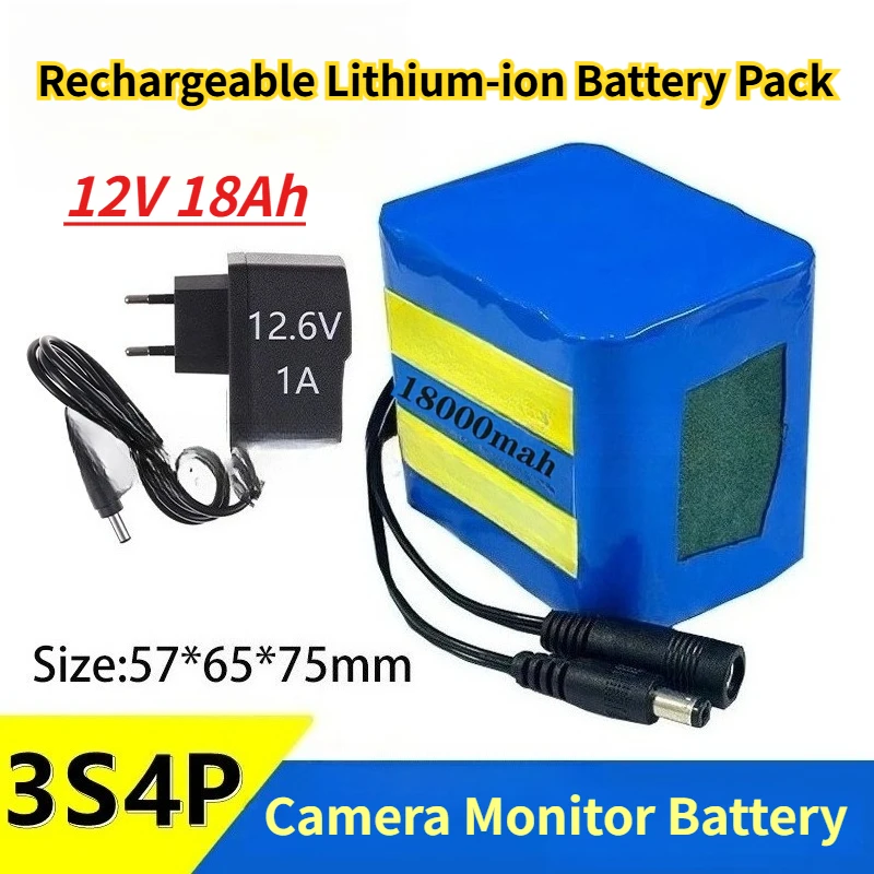 

3S4P 12V 18Ah Rechargeable Lithium-ion Battery Pack 12.6V Camera Monitor with Charger