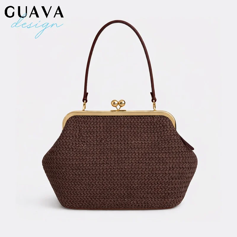 

Ретро-сумки с застежкой для женщин, соломенная сумка-тоут, дизайнерская сумка через плечо, люксовая дизайнерская сумка, женские сумки с рамкой, клатч-ракушка, летние дамские сумочки