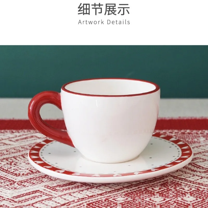 Nordic Santa Claus Relief Ceramic Coffee Cup Saucer Set Western Teacup Saucer Ceramic Drinking Vessels Christmas Decorations