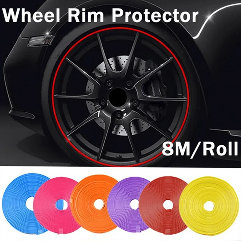 Automotive Wheel Decorative Strip 8M / Roll Colourful Rim Protectors Decorative Line Stickers Rubber Inlays Protective Line