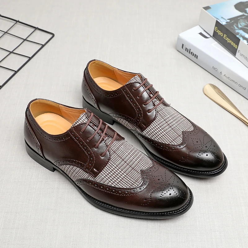 

Мужские туфли дерби из искусственной кожи, классическая профессиональная деловая официальная мужская обувь с резьбой по блоку, размер 38-46