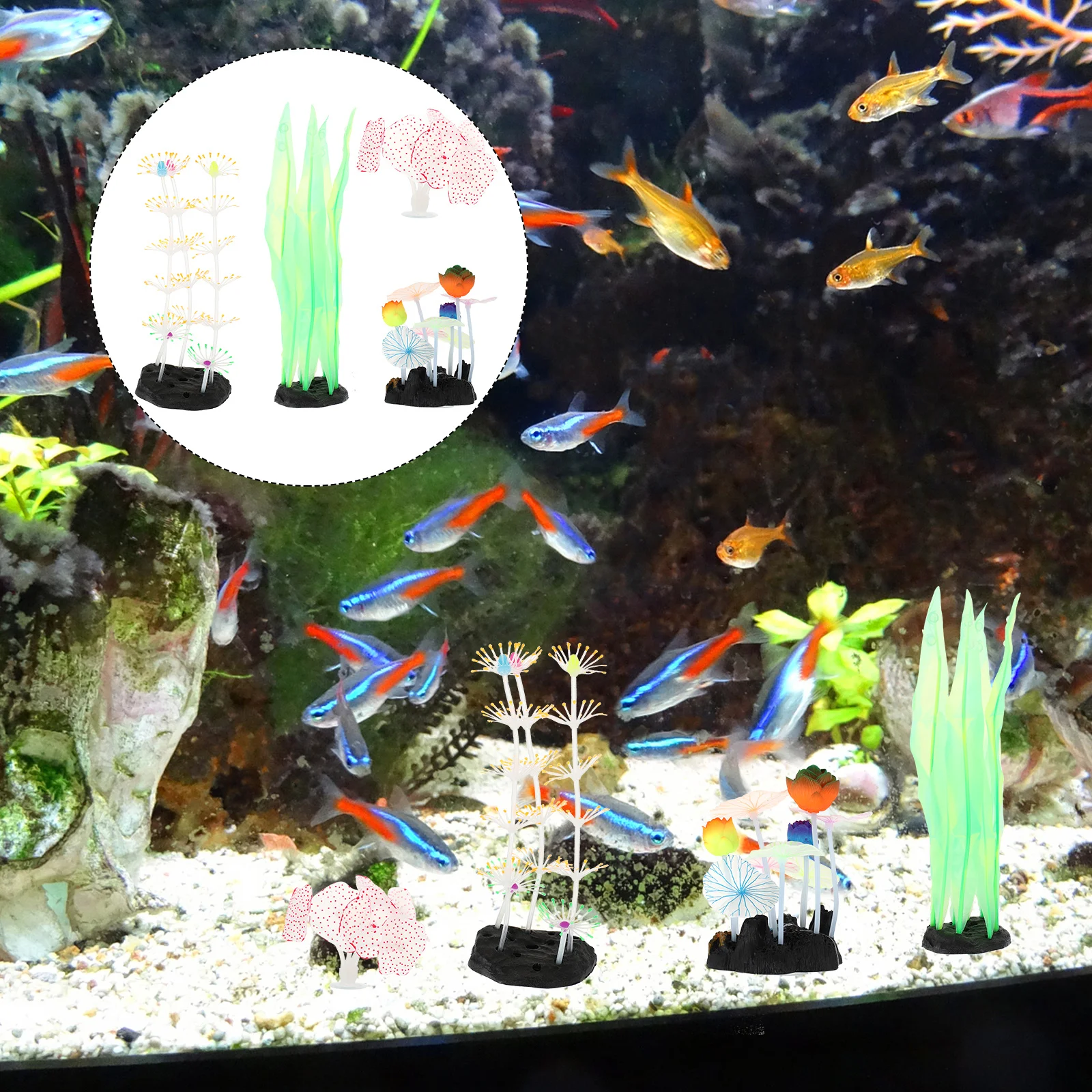 

4 Pcs Ornament Fish Tank Glow Decoration Landscape Coral Accessory Fluorescence Water Plant