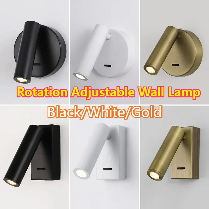 

Rotation Adjustable Wall Lamp Nordic Modern Wall Light Backlight for Hotel Bedroom Bedside Study Reading Lamp