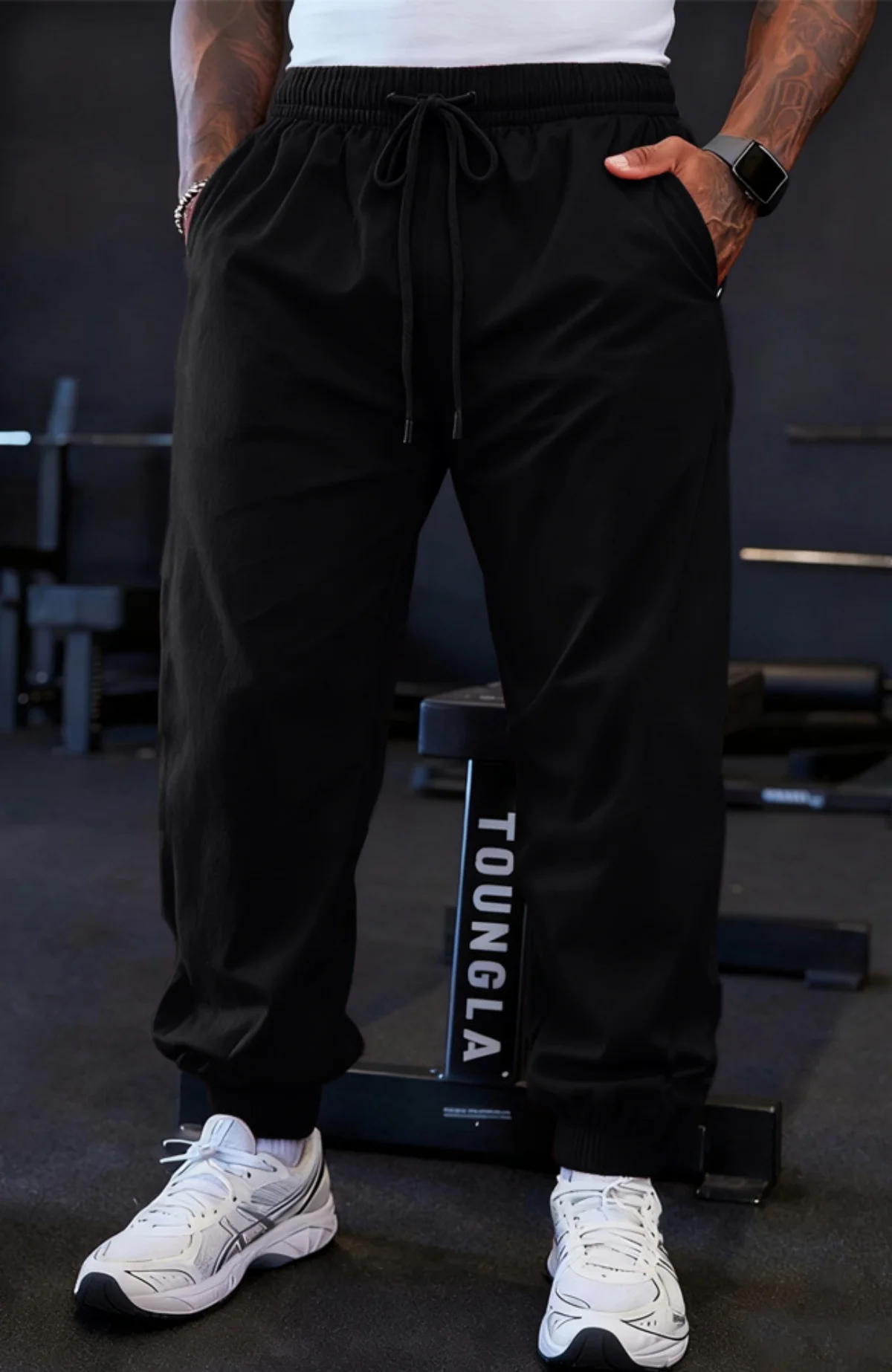 سراويل رياضية خفيفة الوزن للرجال لربيع الخريف، سراويل تدريب فضفاضة عالية المرونة، لون نقي، رباط للتمرين في الهواء الطلق