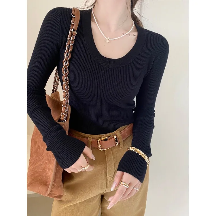 

Women's Knitted Long Sve Base irt Low round Ne Autumn Winter Sle Faion Commute Regular Fit Polyester Fiber Top
