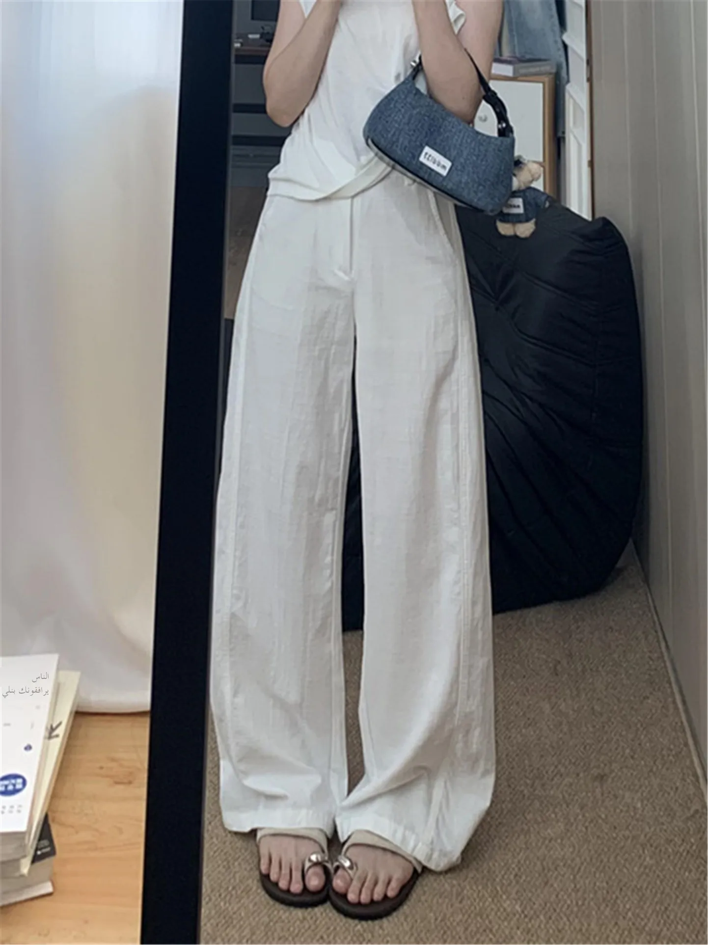 White Casual Wide Leg Pants Women's Summer Lightweight Draped Loose Slimming Casual Trousers Versatile Comfortable Straight Cut