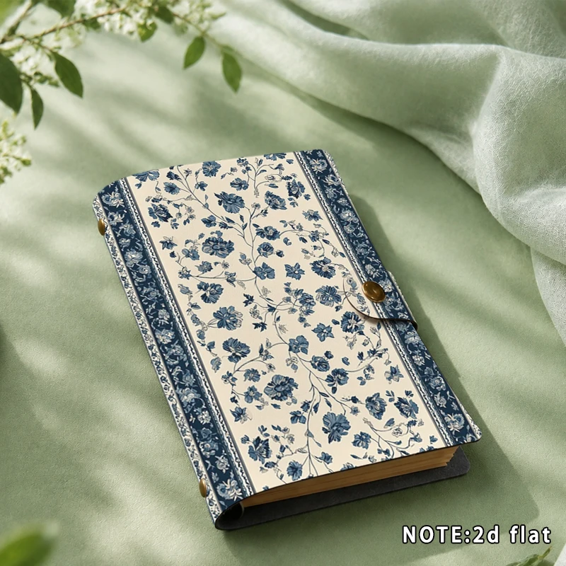 Vintage Blue Floral Pattern Notebook Snap Button Journal A6 Size Diary Book for Writing Notes Scrapbooking Stationery Gift
