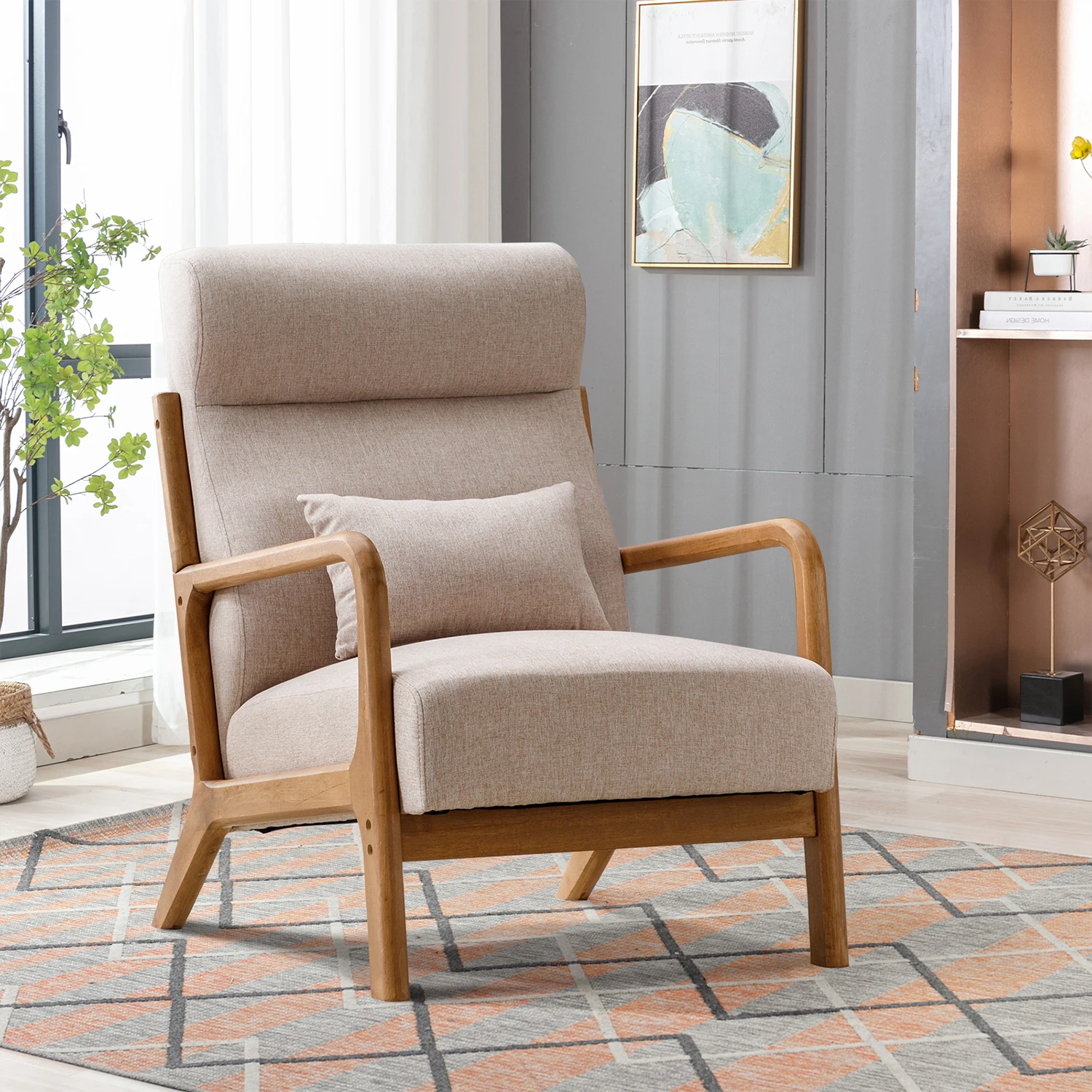 

High Back Accent Chair for Living Room with Waist Cushion