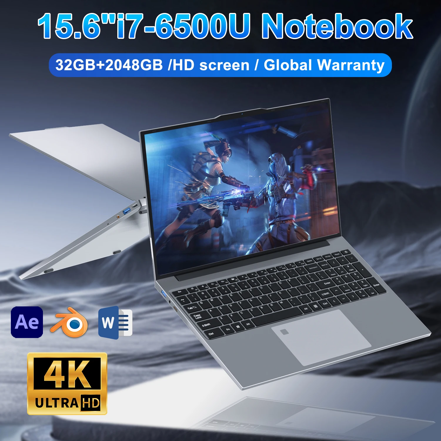 Intel Core I7-6500U  Laptop 32GB Ram 2TB SSD Windows 11 Notebook Gamer Office Computer PC Backlit Fingerprint Unlock Wifi Camera