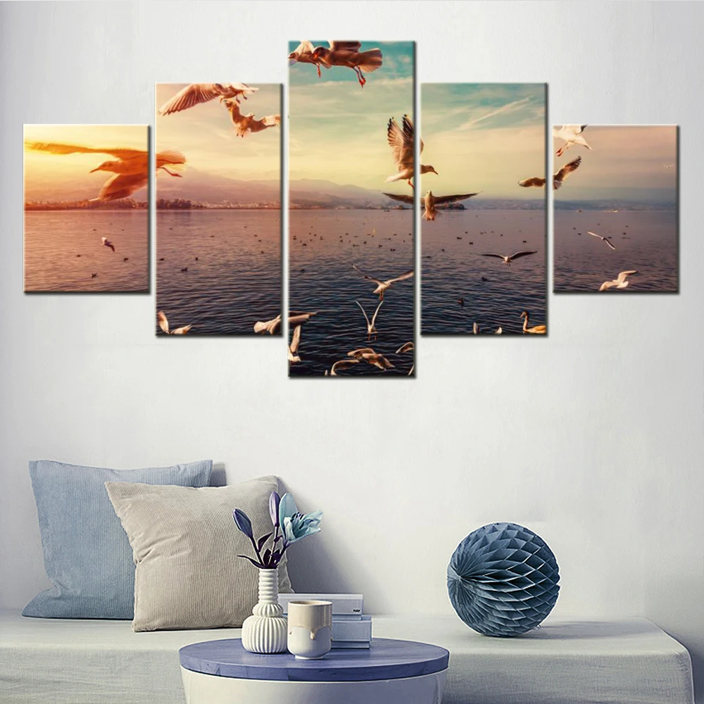 

5 Pieces Canvas Wall Art Animals Poster Seagulls Wallpaper Painting Living Room Picture Print Bedroom Mural Home Decor Artwork