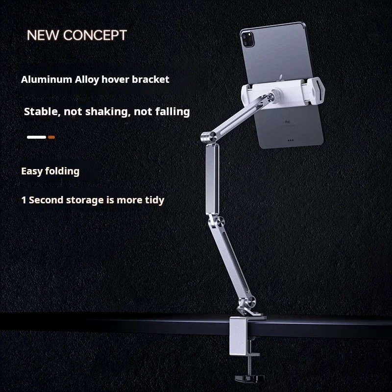 Desk Bed Tablet Ipad Stand Aluminum Adjustable Long Triple Arm Mount Holder Suitable for Apple, Xiaomi, Huawei, Samsung Tablets