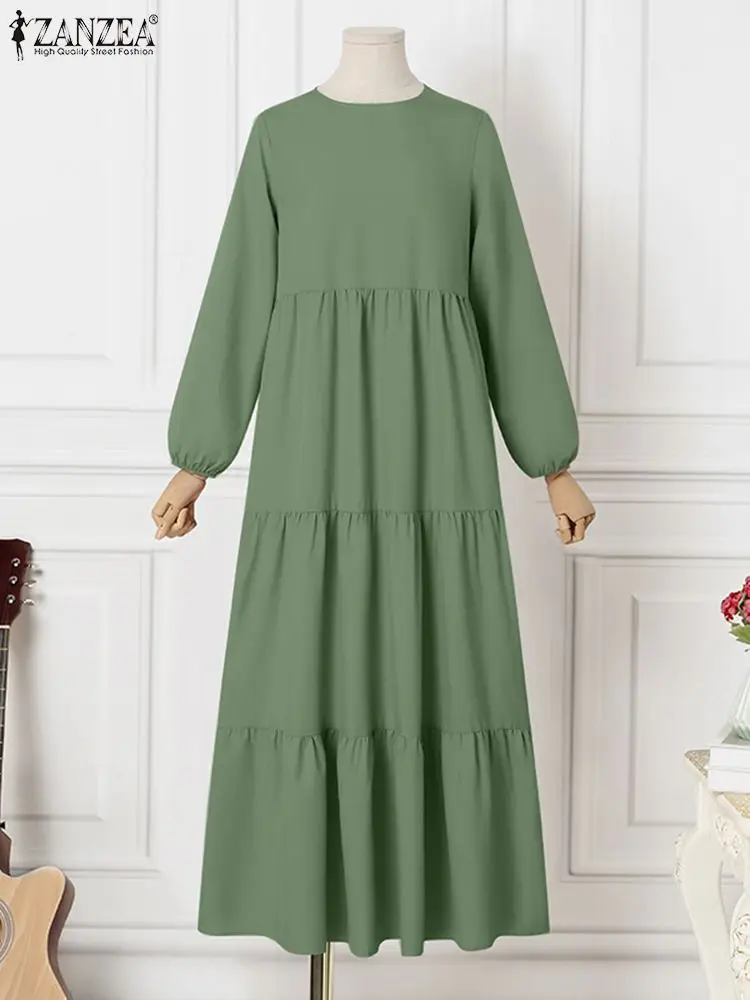 ZANZEA-vestido muçulmano Hijab para mulheres, Turquia, Dubai, Abaya, Kaftan, Roupa do Islã, Vestido de verão elegante, Monocromático, Moda, 2023