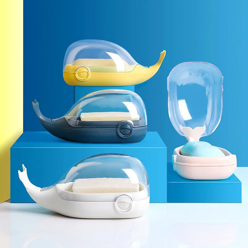 Creative Flip Whale Soap Box Transparent Bathroom Drain Soap Box Plastic Double-layer Laundry Soap Holder