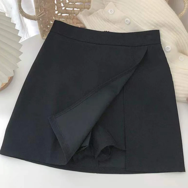 Gonne a trapezio nere e grigie da donna, stile coreano, con spacco frontale, vita alta, mini gonne, streetwear, gonne corte da ballo per donna