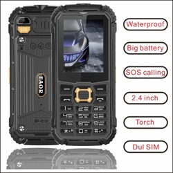 EAOR 2G GSM SOS Feature IP68 Rugged Phone Waterproof Dustproof Keypad Phone Dual SIM 2000mAh Big Battery Push-button Phone Torch