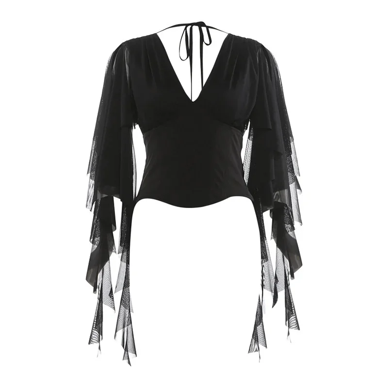 Women Deep V Tie Waist Wrap Top Skirt Set Black Spring Casual Chic Shawl Style High Waist Midi Skirt Outfit Elegant Trendy