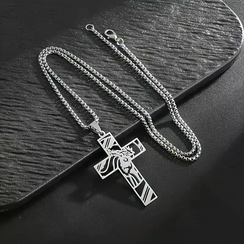 الهيب هوب الشرير تاج الشوك يسوع الصليب قلادة للرجال الفولاذ المقاوم للصدأ مطلية بالذهب الصليب قلادة القلائد مجوهرات #3