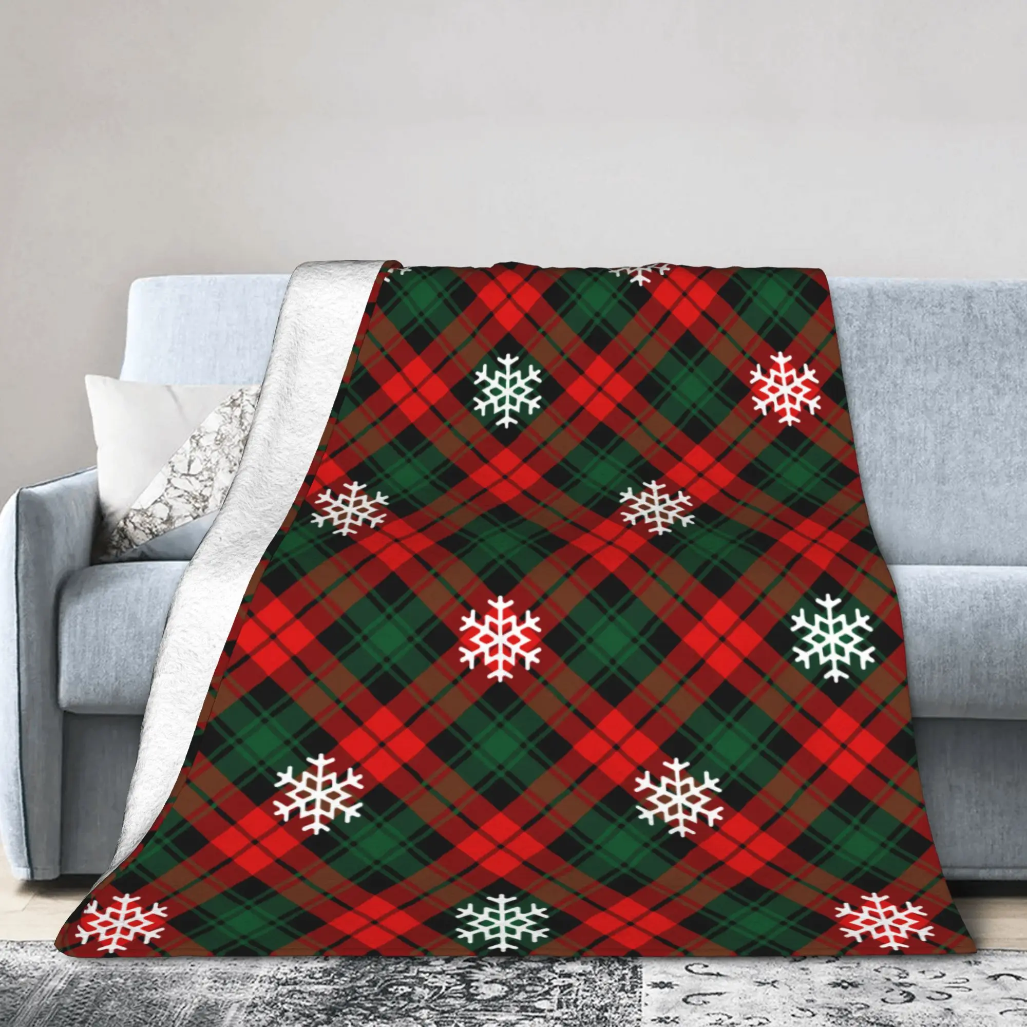 

Happy New Year Christmas Checkered Accessories Blankets Soft Flannel Xmas Decor Gift Throw Blanket Comfortable Bedspread