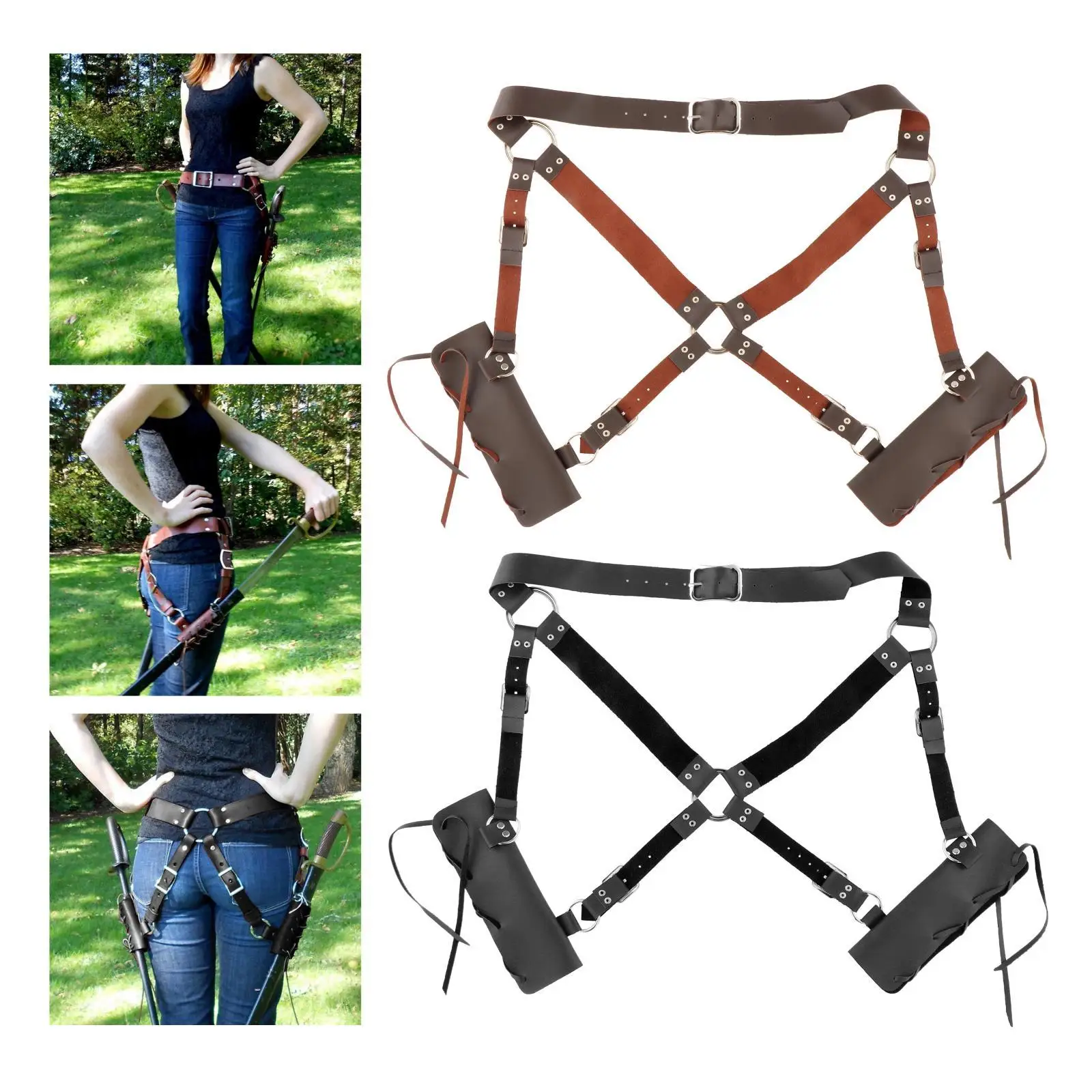 Funda para espada medieval, soporte para vaina, funda de cintura de cuero PU, para jugar a disfraz animado