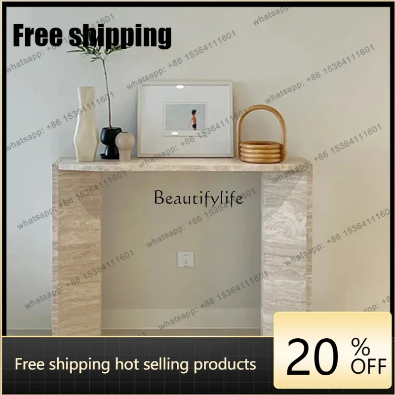 Customizable Wabi Sand Wind Travertine Entrance Table Living Room Household Long Table Case Desk