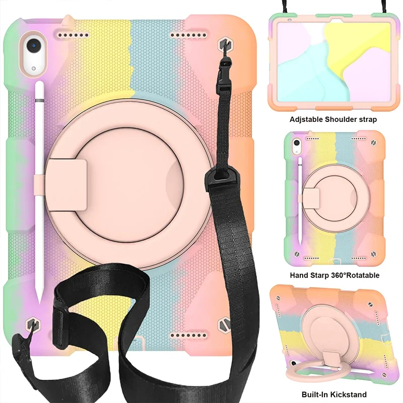 

For ipad 10 2022 10th Generation Tablet Case Multicolor Anti-dust Shockproof Shell for iPad A2757 A2777 A2696 With Straps