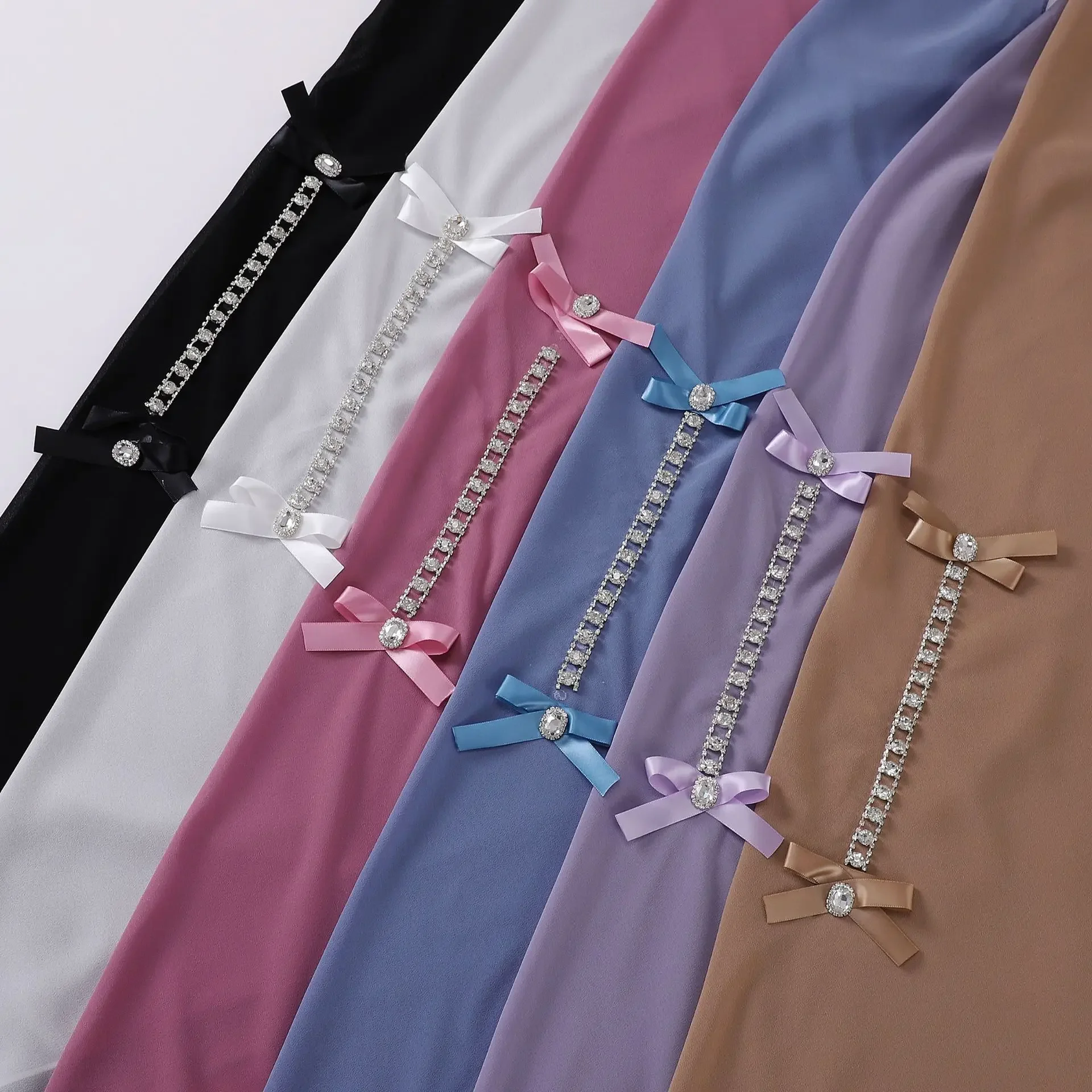

90*90cm Pearl Chiffon High Quality Diamonds Bow Square Scarf Women Muslim Hijab Turban Bandanas Headband Kerchief Turbante Mujer