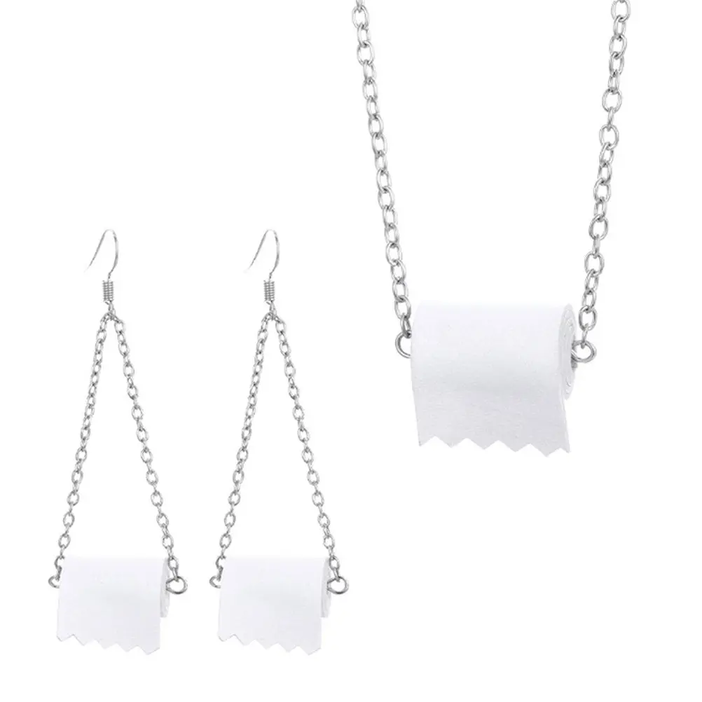 2Sets Creative Roll Paper Pendant Necklace and Earrings Set Women Alloy Jewelry Gift Elegant Decoration Stylish Daily Outfit
