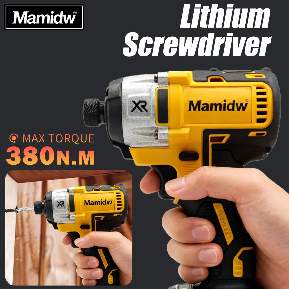 Bezprzewodowy wkrętak udarowy Mamidw, maksymalny moment obrotowy 380 Nm, litowy elektryczny wkrętak udarowy, przenośny wkrętak do mocowania i demontażu śrub w meblach i drewnie, kompatybilny z
