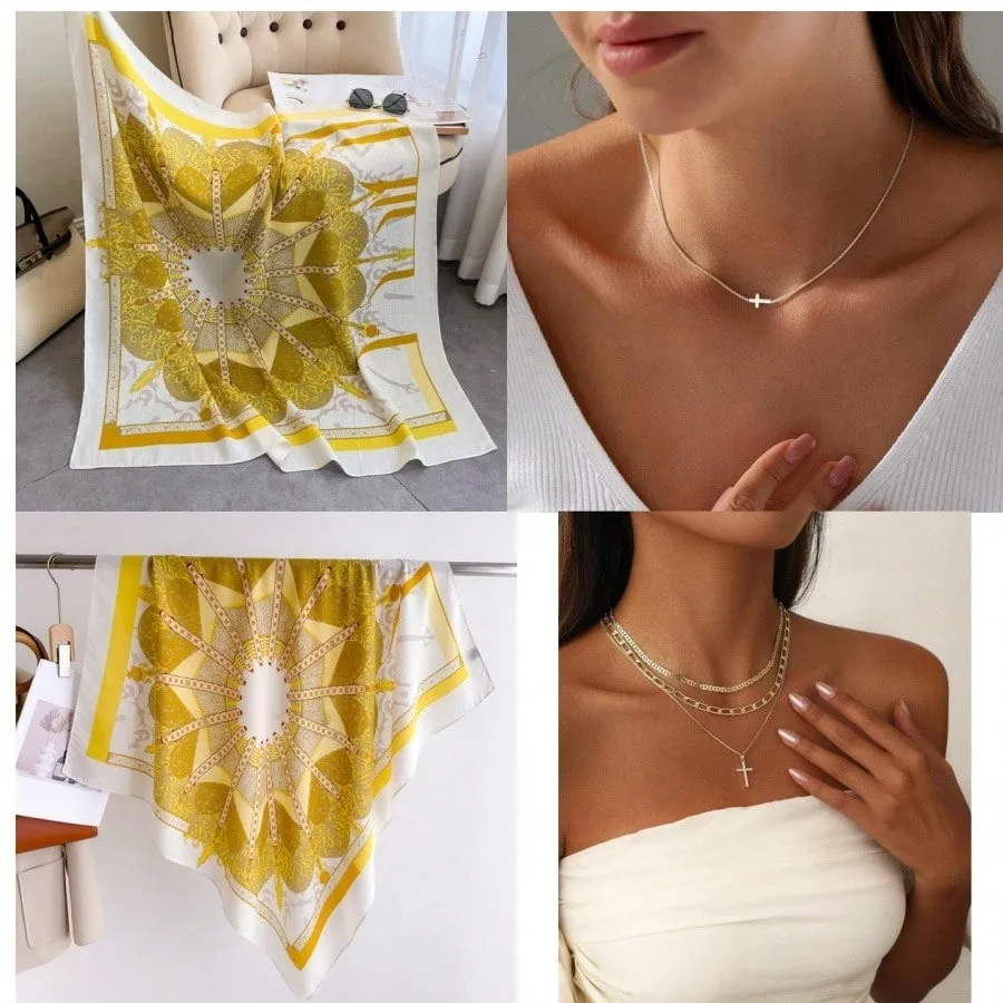1pcs  Silk Like Head Scarf for Women - Satin Large Hair Scarves - 35" Square Silk Hair Wrap for Sleeping with  Jewelry and Accessories  Gift Packed