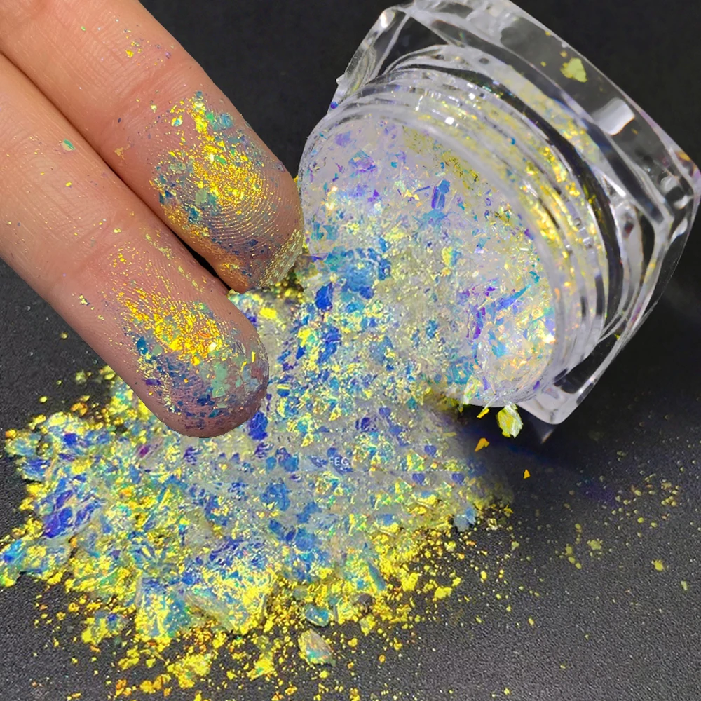 1 Jar Chameleon Opal Flakes Nail Powder Holographic Aurora Mermaid Glitter Flake Sequin High Gloss Brocade Powder Chrome Dust #