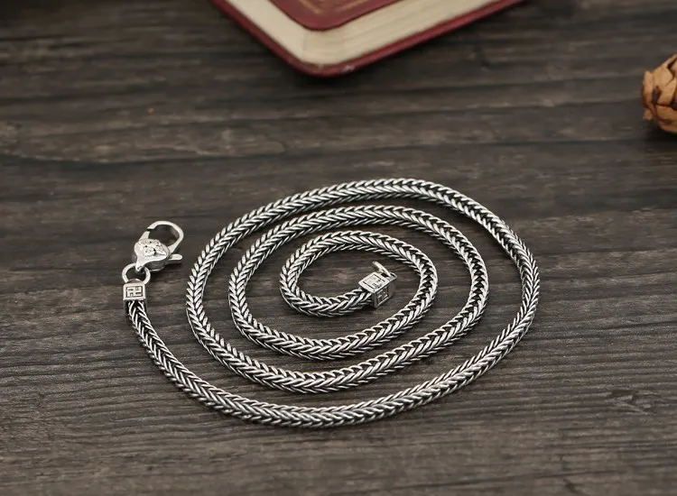 Collier thaïlandais en argent regardé S925 pour homme, bijoux d'occasion, croix faite à la main, diamant, pilon, ULde chanvre carrée