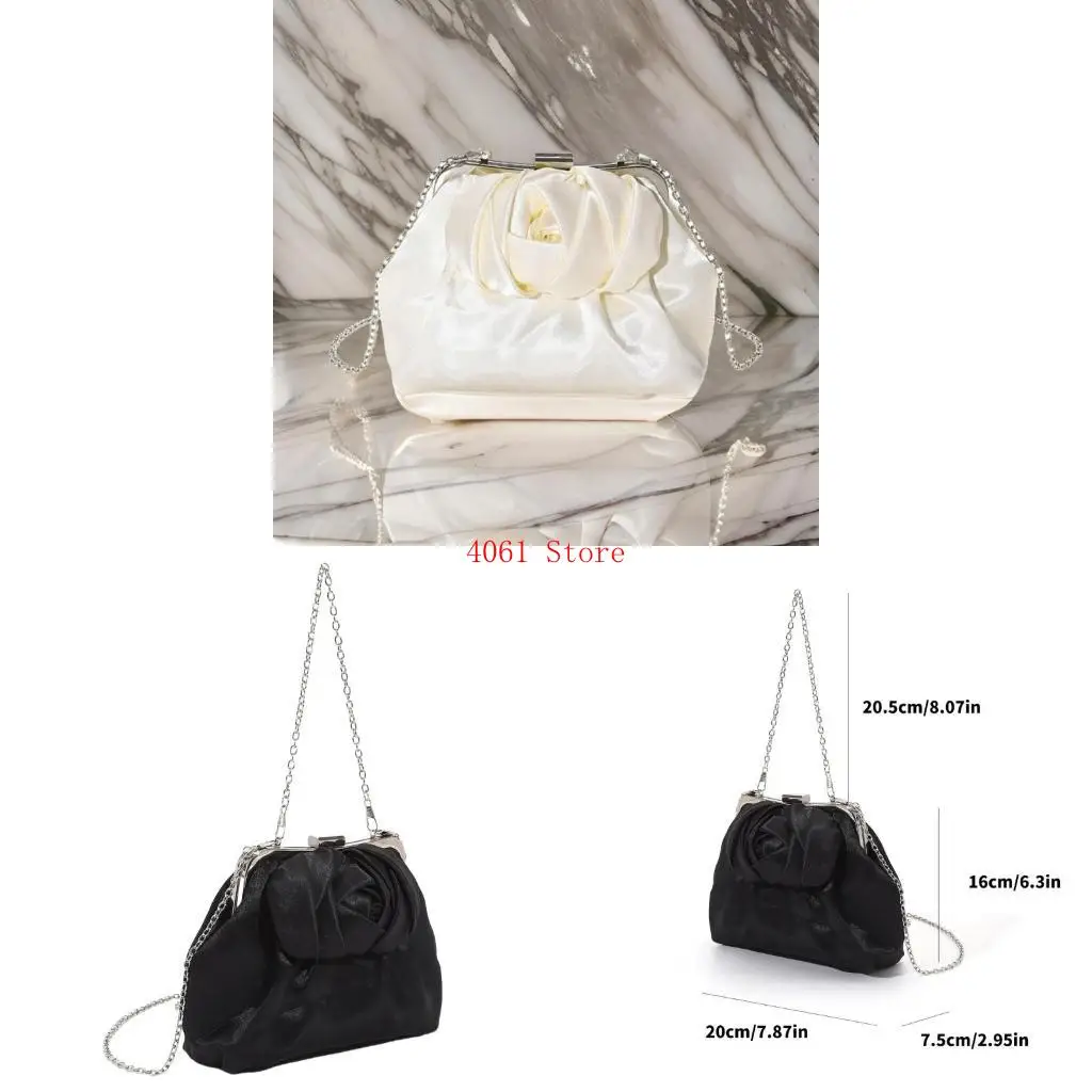 

Elegant Rose Flower Clutch Wristlet Evening Bag For Women Shoulder Bag Crossbody Handbag Wedding Party Accessory