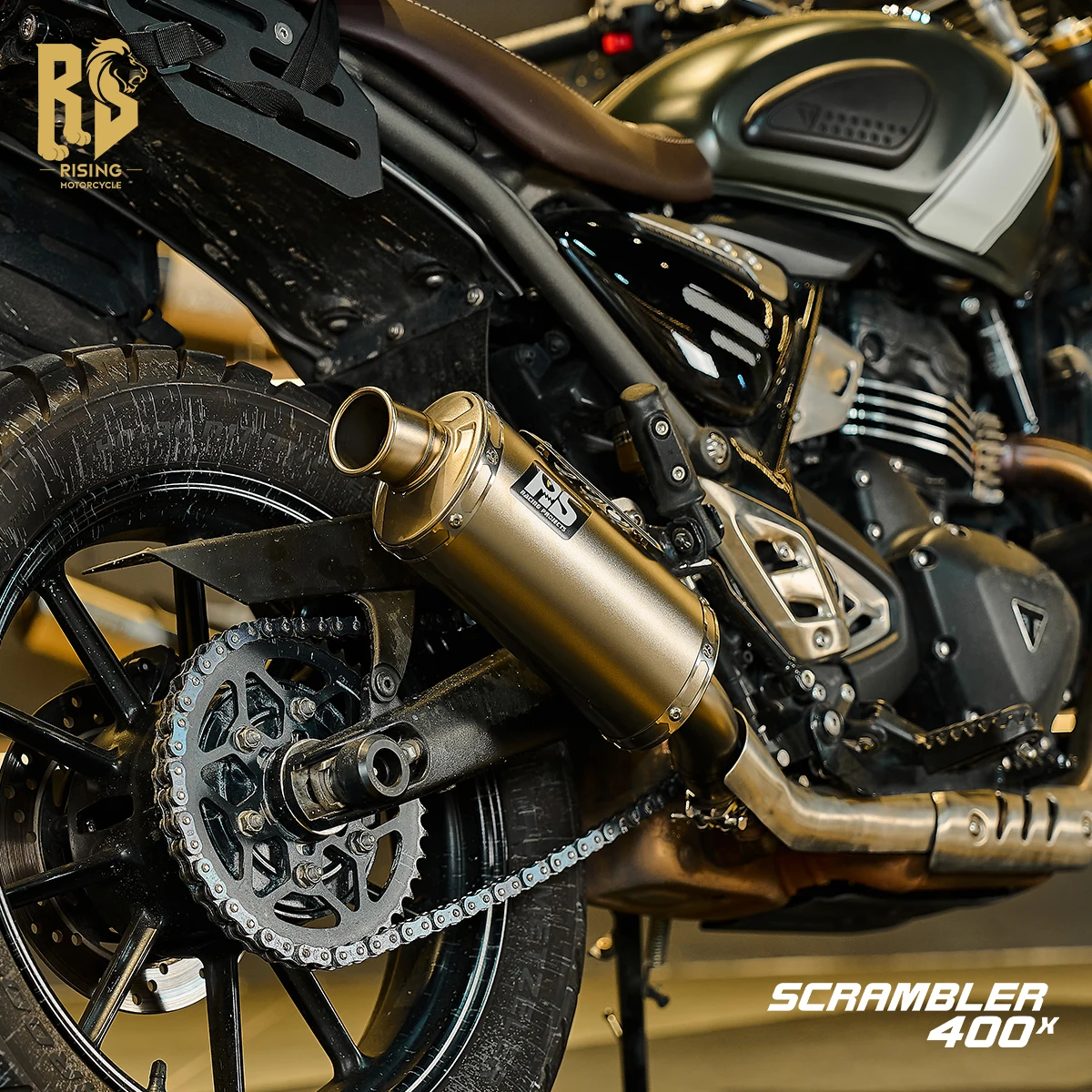 

RS for Triumph Scrambler 400X Speed 400Exhaust System Blue Burned Outlet Middle Rear Pipes Titanium Blue Finish High Flow Design